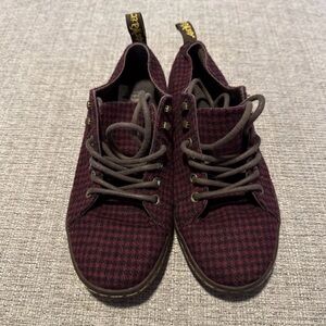 Dr. Martens Air Wair Low Top Samira Houndstooth Oxblood Red Black Flannel Wool
